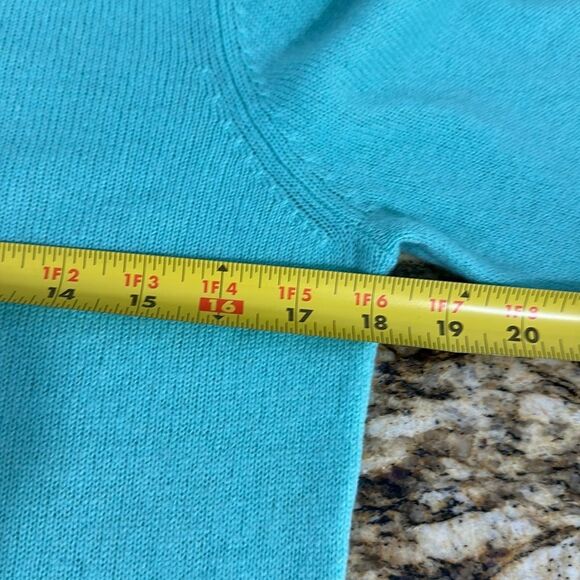 Claudia Nichole Cashmere Aqua V-Neck 7/8 Sleeve Sweater Size L - Picture 8 of 9